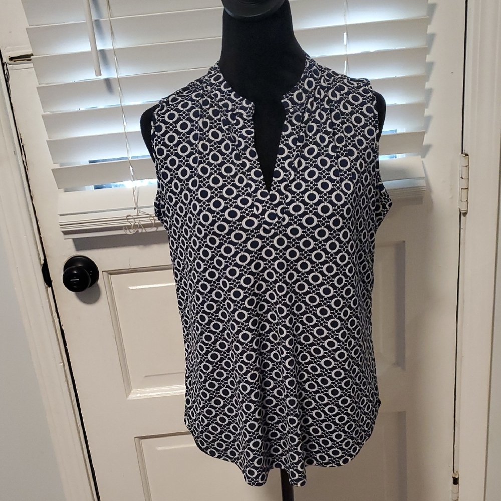 SJS Navy and White Geometric Blouse